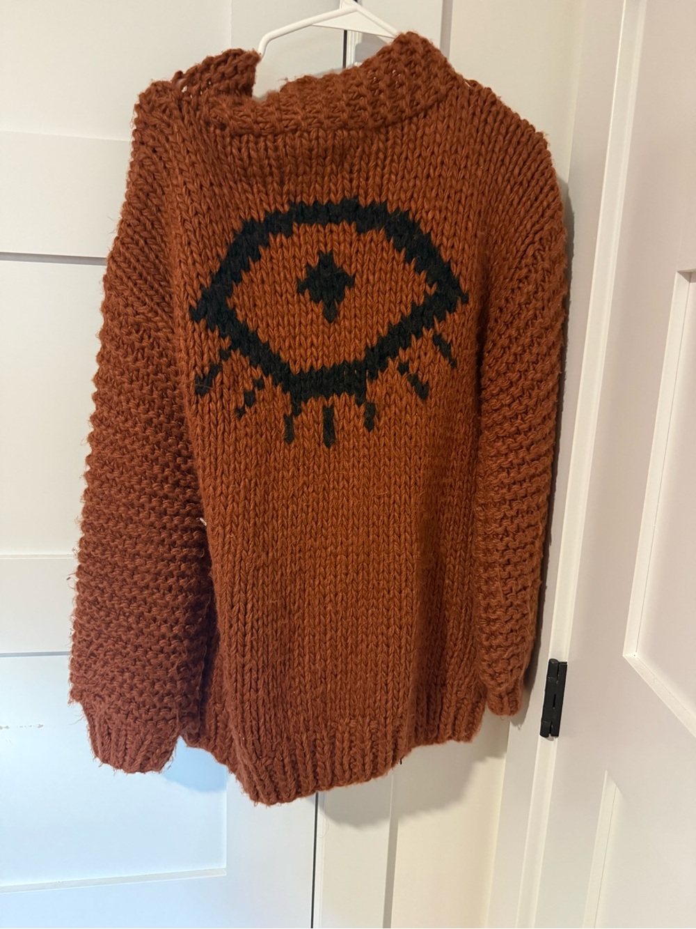 Jackson Rowe Rust Chunky Knit Cardigan with Evil Eye